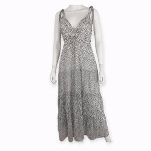 Abercrombie & Fitch Black/White Spotted Chiffon Pleated Maxi Dress